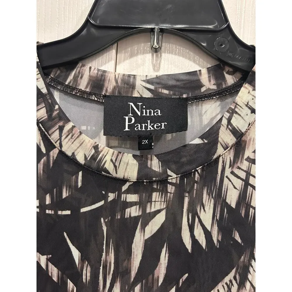 Nina Parker Sheer Mesh Palm Print Tunic Top/Dress Plus Size 2X - Picture 5 of 7